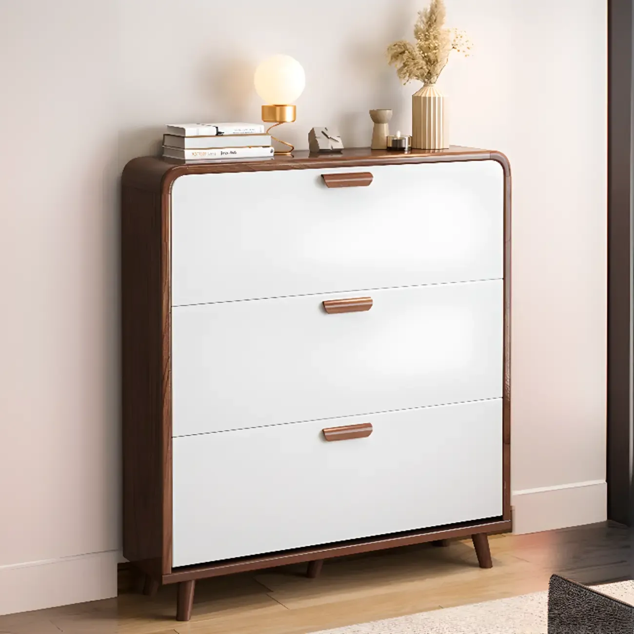 Traditional Hidden Adjustable 3 Tiers Solid Wood Shoe Cabinet Image - 9