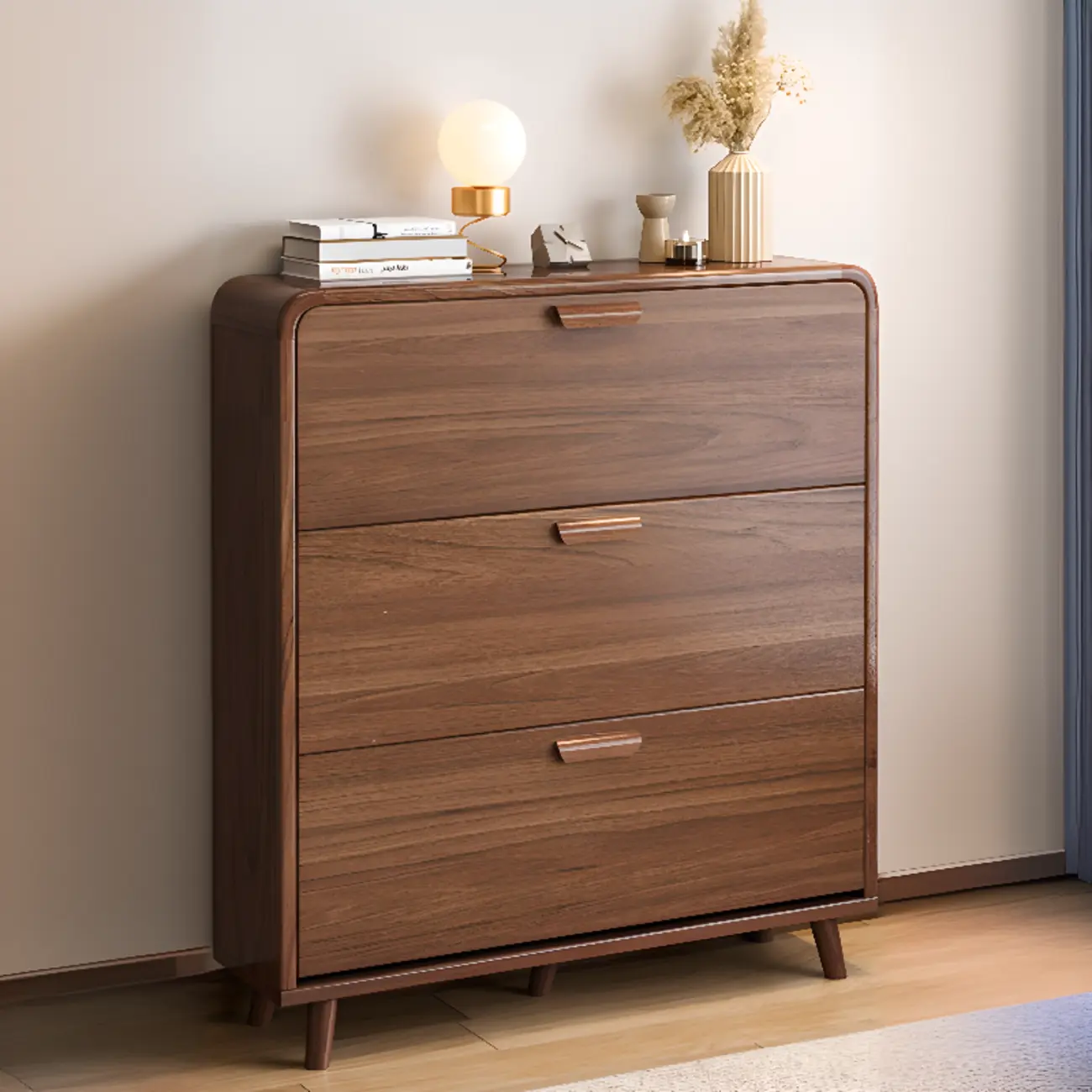 Traditional Hidden Adjustable 3 Tiers Solid Wood Shoe Cabinet Image - 2 | homeyfad