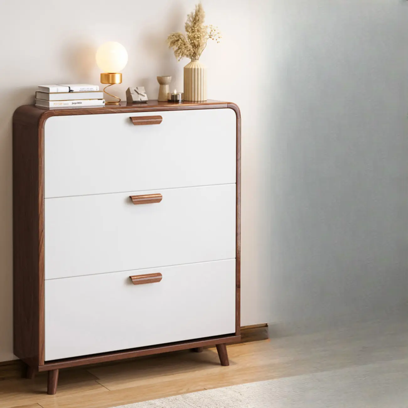 Traditional Hidden Adjustable 3 Tiers Solid Wood Shoe Cabinet Image - 11 | homeyfad