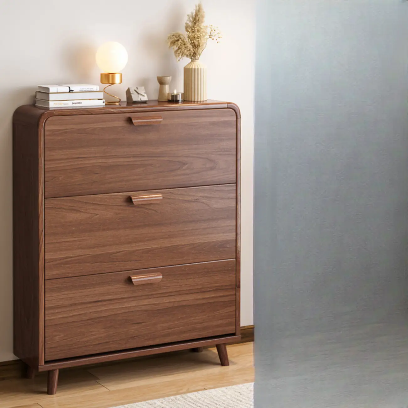 Traditional Hidden Adjustable 3 Tiers Solid Wood Shoe Cabinet Image - 12 | homeyfad