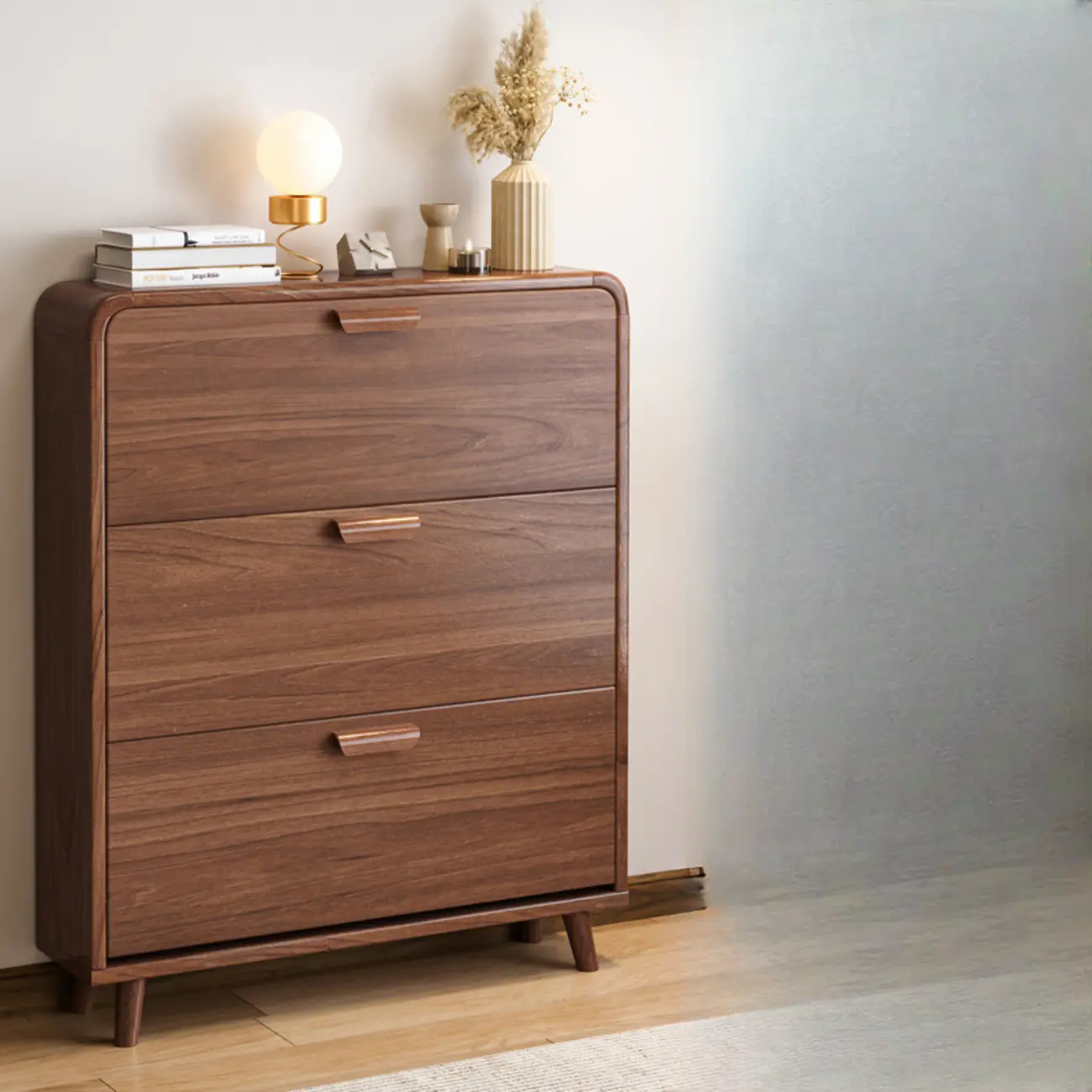 Traditional Hidden Adjustable 3 Tiers Solid Wood Shoe Cabinet Image - 13 | homeyfad