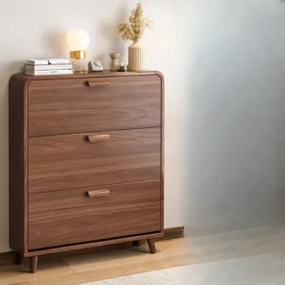 Traditional Hidden Adjustable 3 Tiers Solid Wood Shoe Cabinet Image - 13