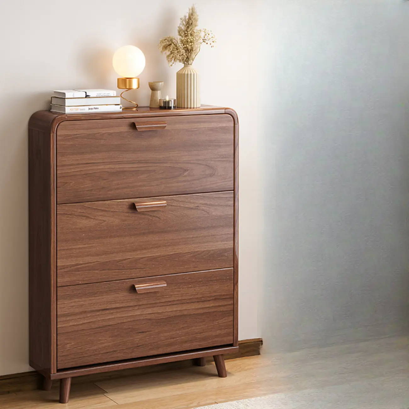 Traditional Hidden Adjustable 3 Tiers Solid Wood Shoe Cabinet Image - 14 | homeyfad