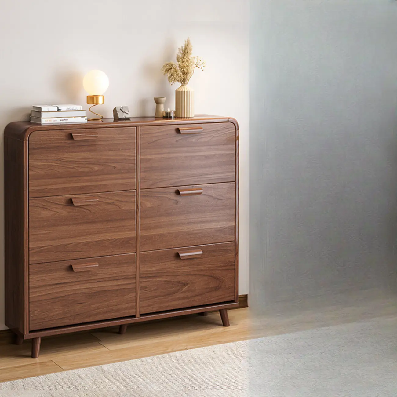 Traditional Hidden Adjustable 3 Tiers Solid Wood Shoe Cabinet Image - 15 | homeyfad