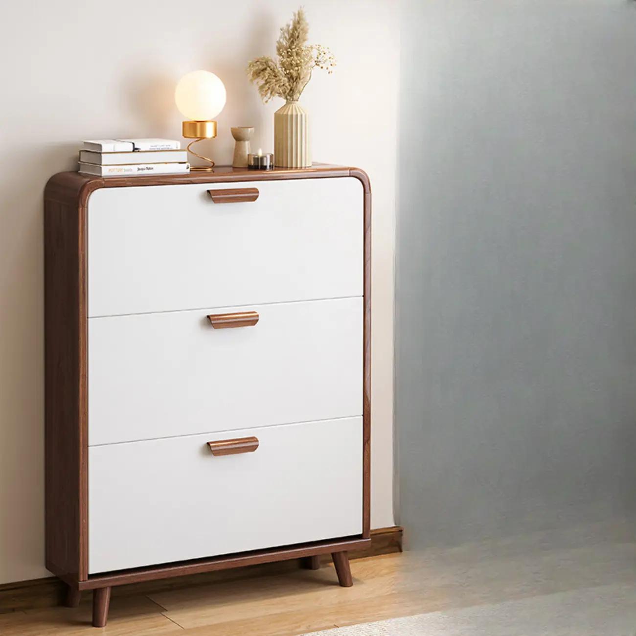 Traditional Hidden Adjustable 3 Tiers Solid Wood Shoe Cabinet Image - 17 | homeyfad