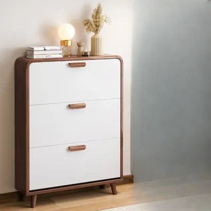 Traditional Hidden Adjustable 3 Tiers Solid Wood Shoe Cabinet Image - 17