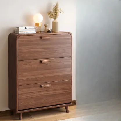 Traditional Hidden Adjustable 3 Tiers Solid Wood Shoe Cabinet Image - 18