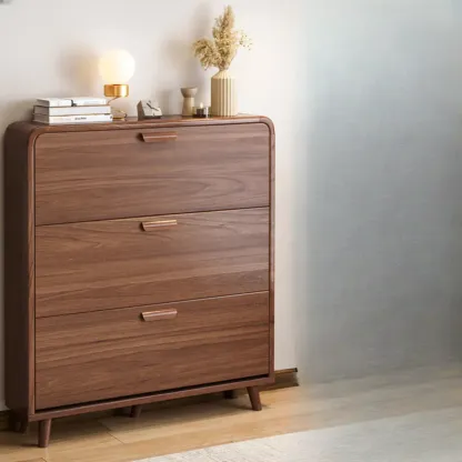 Traditional Hidden Adjustable 3 Tiers Solid Wood Shoe Cabinet Image - 19