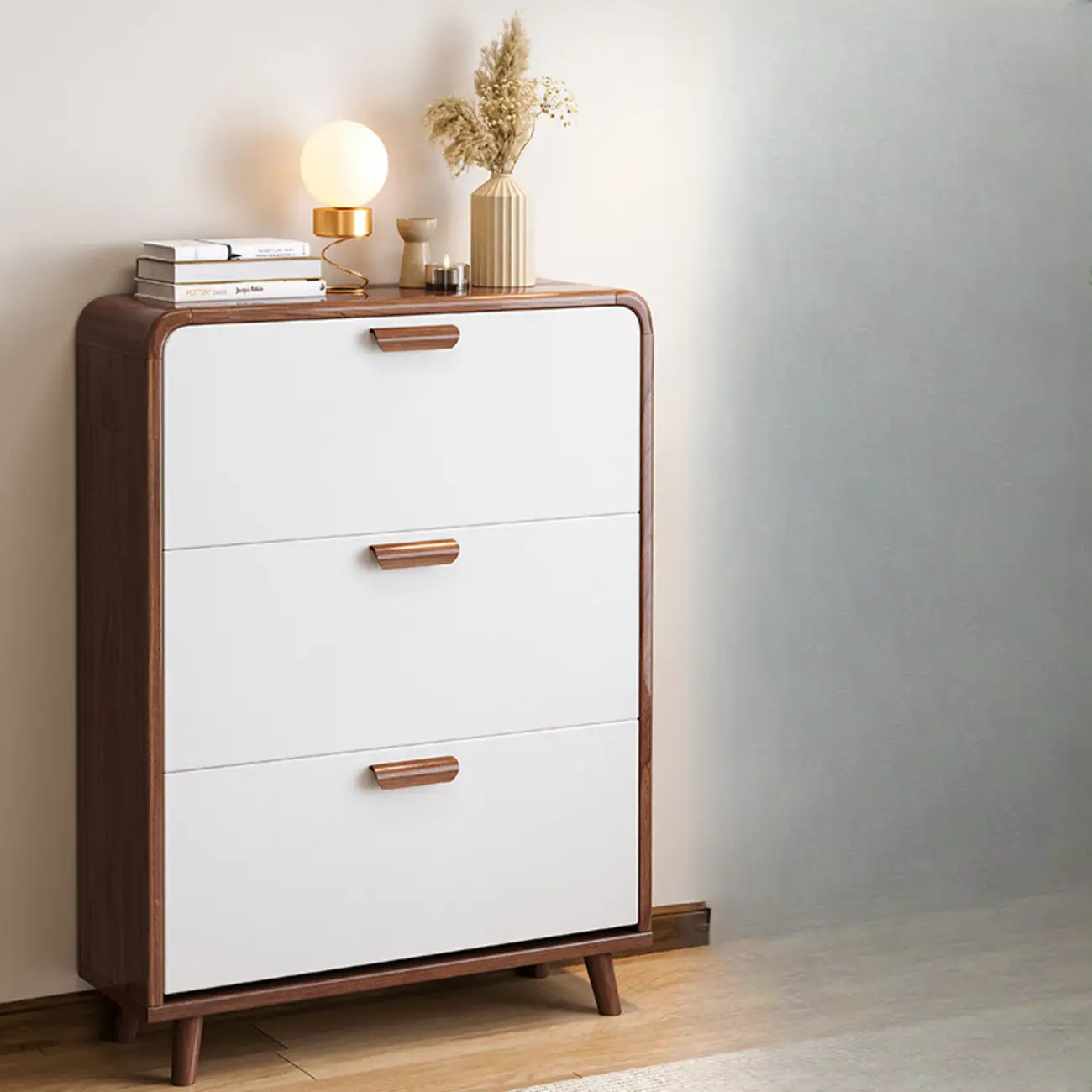 Traditional Hidden Adjustable 3 Tiers Solid Wood Shoe Cabinet Image - 20 | homeyfad