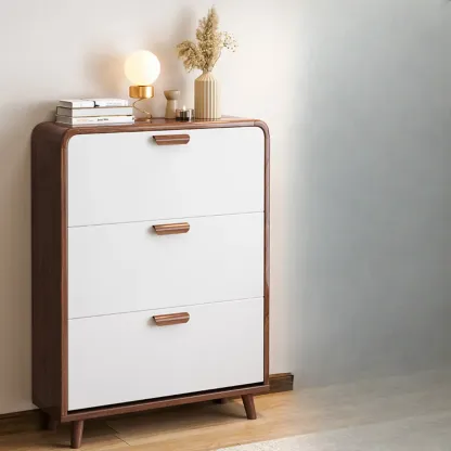 Traditional Hidden Adjustable 3 Tiers Solid Wood Shoe Cabinet Image - 20