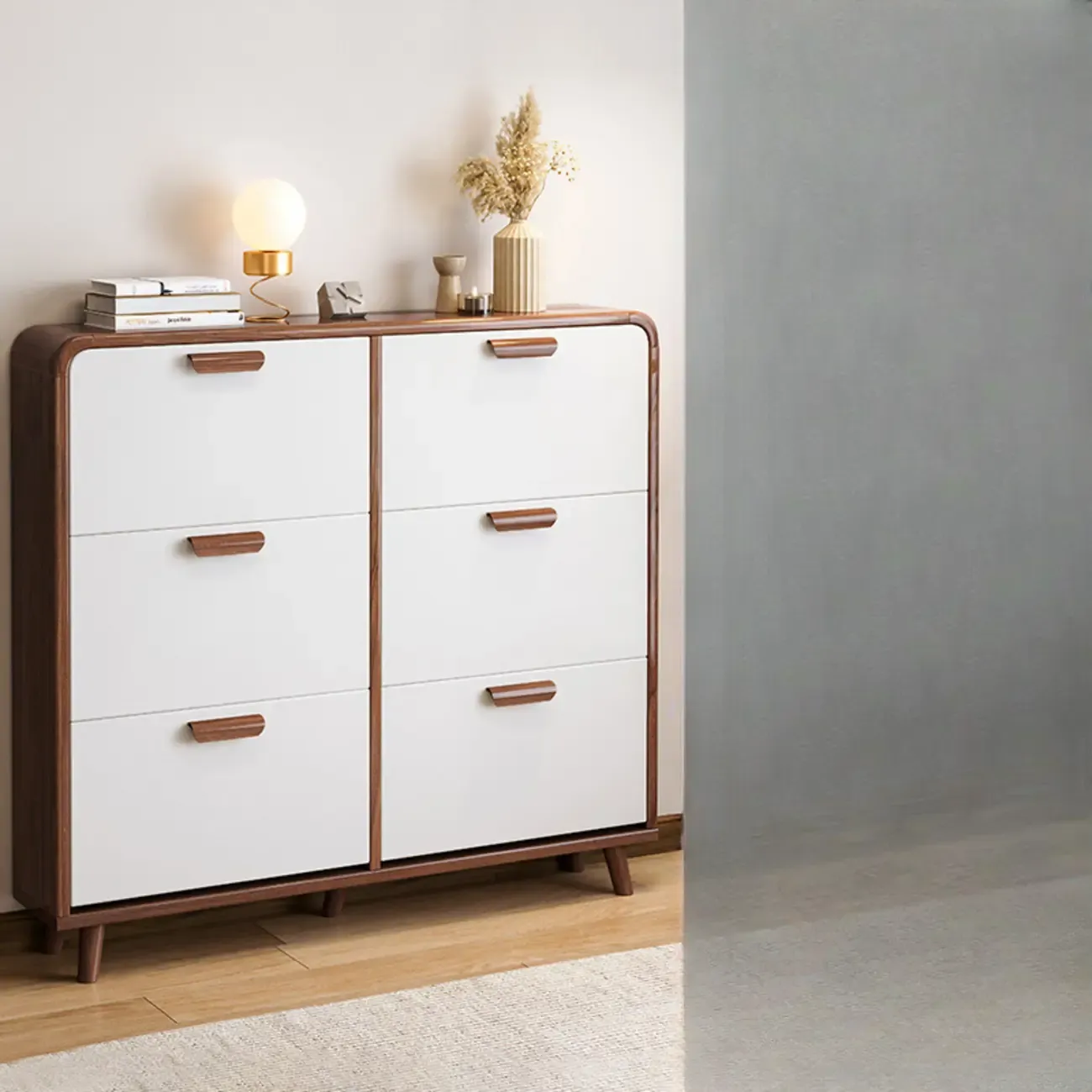 Traditional Hidden Adjustable 3 Tiers Solid Wood Shoe Cabinet Image - 21