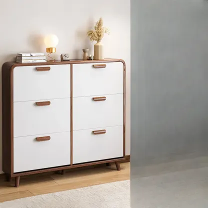 Traditional Hidden Adjustable 3 Tiers Solid Wood Shoe Cabinet Image - 21