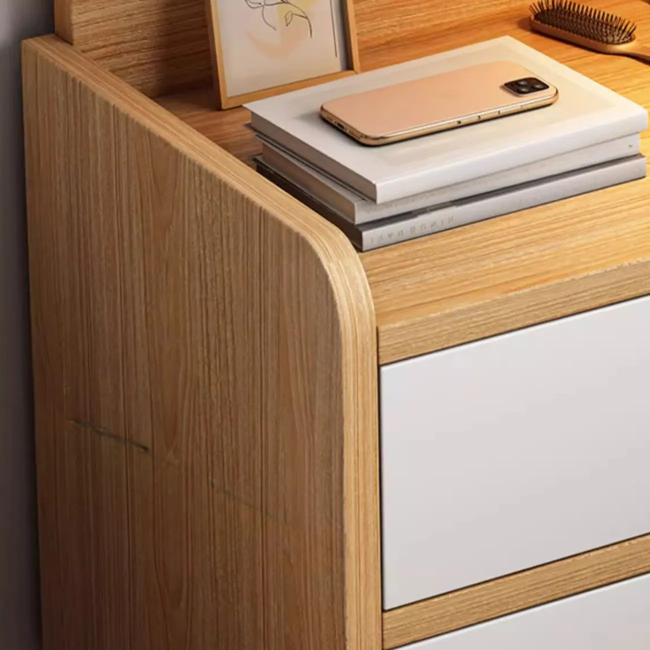 Modern Wooden Three-layer Bedside Table with Lamp Shelf Image - 13 | homeyfad