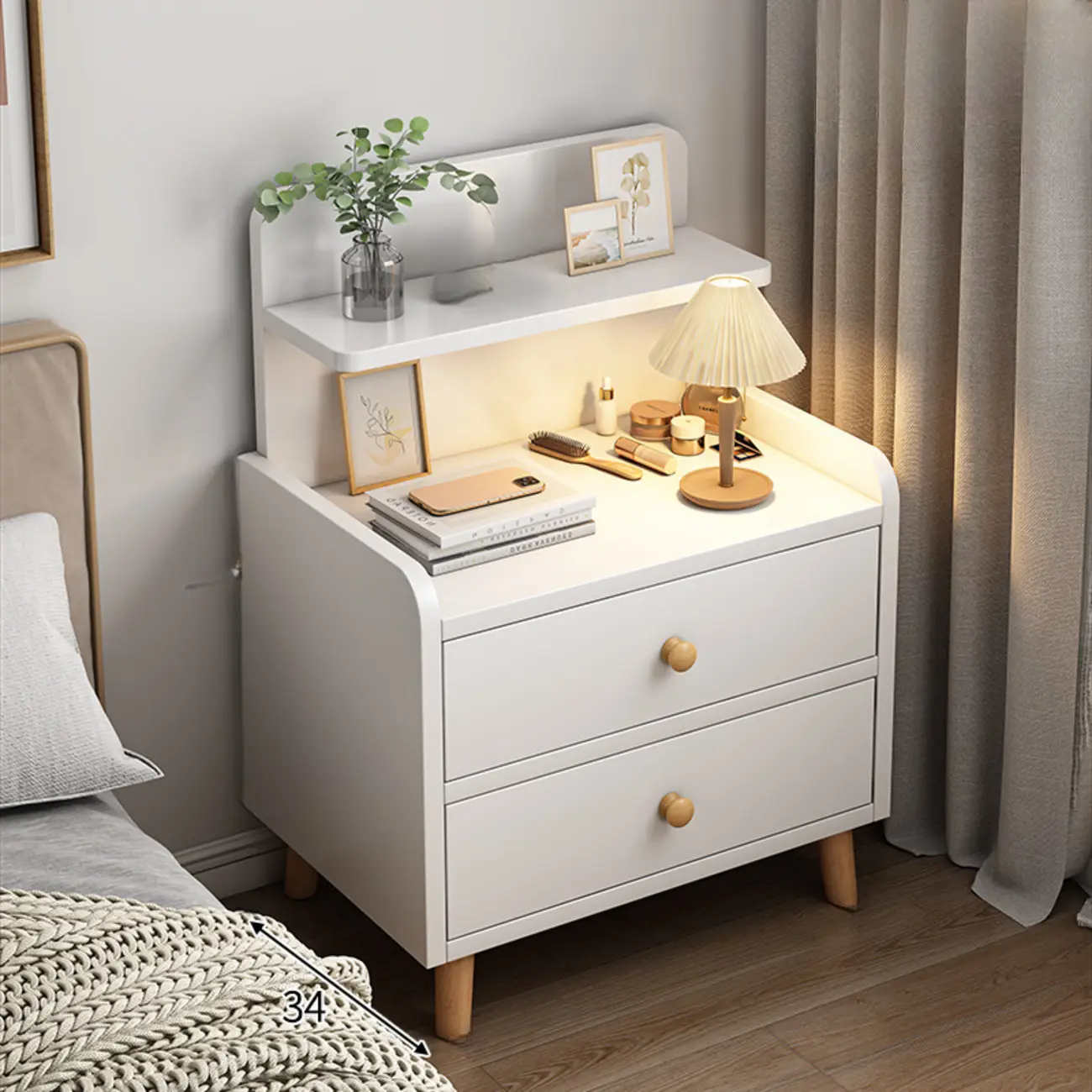 Modern Wooden Three-layer Bedside Table with Lamp Shelf Image - 2 | homeyfad