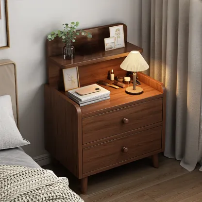 Modern Wooden Three-layer Bedside Table with Lamp Shelf Image - 4