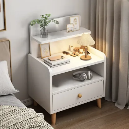Modern Wooden Three-layer Bedside Table with Lamp Shelf Image - 6