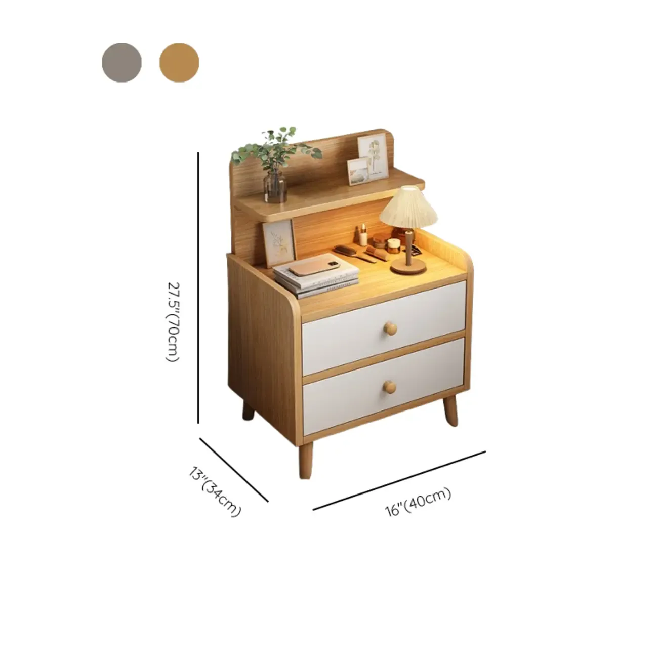 Modern Wooden Three-layer Bedside Table with Lamp Shelf Image - 20