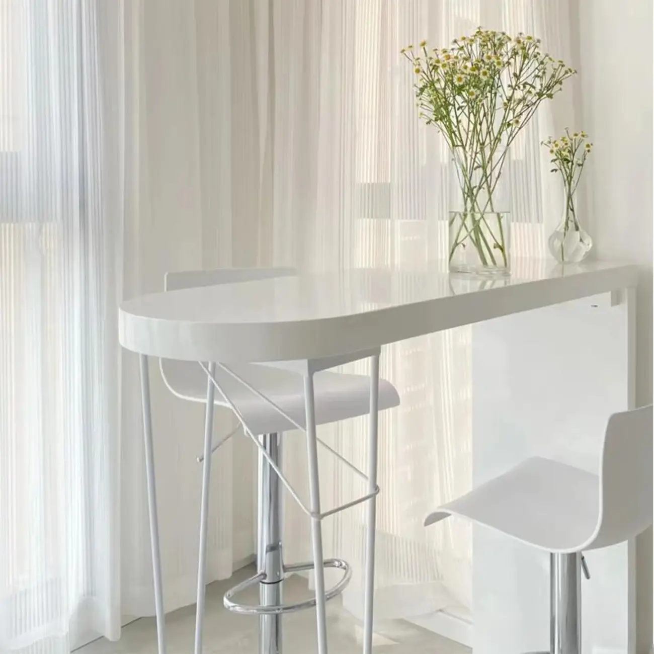 Stylish Pure White Wooden Metal Double Pedestal Bar Tables Image - 1 | homeyfad