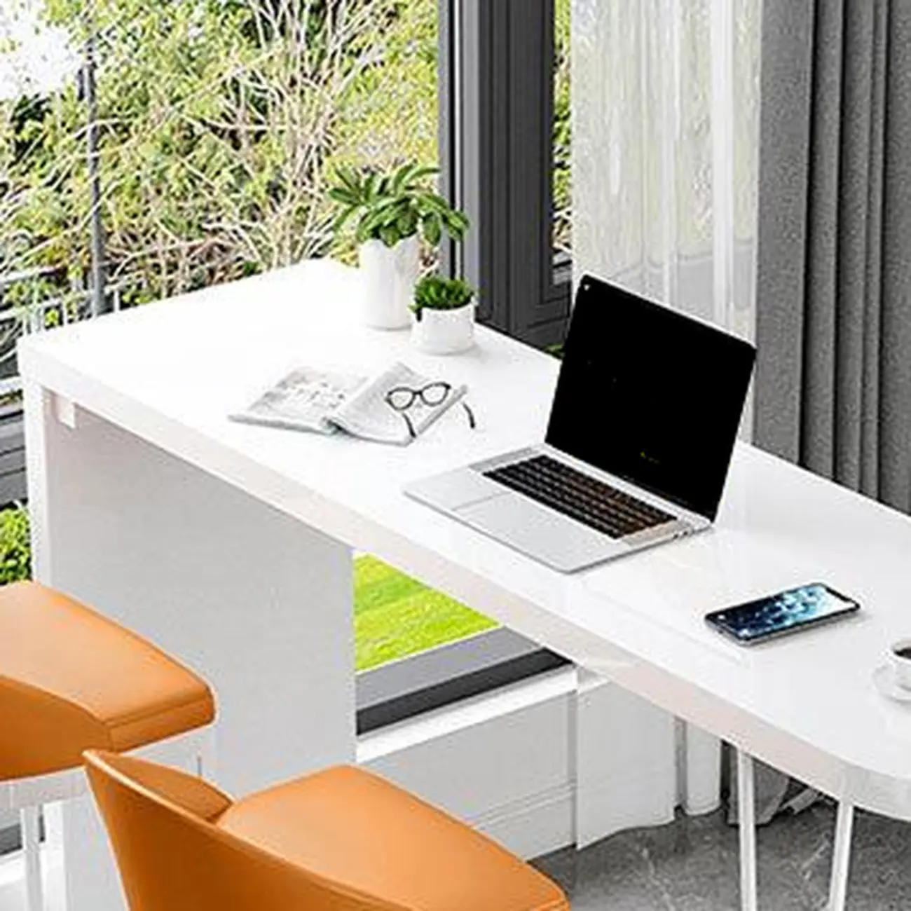 Stylish Pure White Wooden Metal Double Pedestal Bar Tables Image - 8 | homeyfad