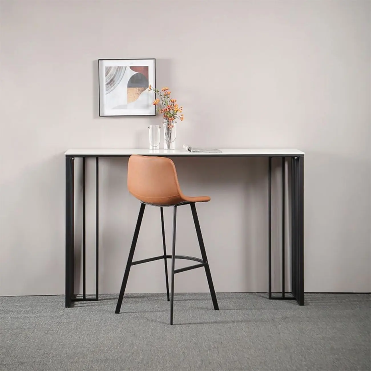 Modern Simple Marble Black Iron Bar Table Image - 3 | homeyfad