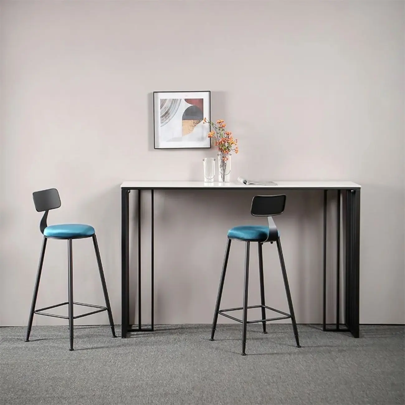 Modern Simple Marble Black Iron Bar Table Image - 4 | homeyfad