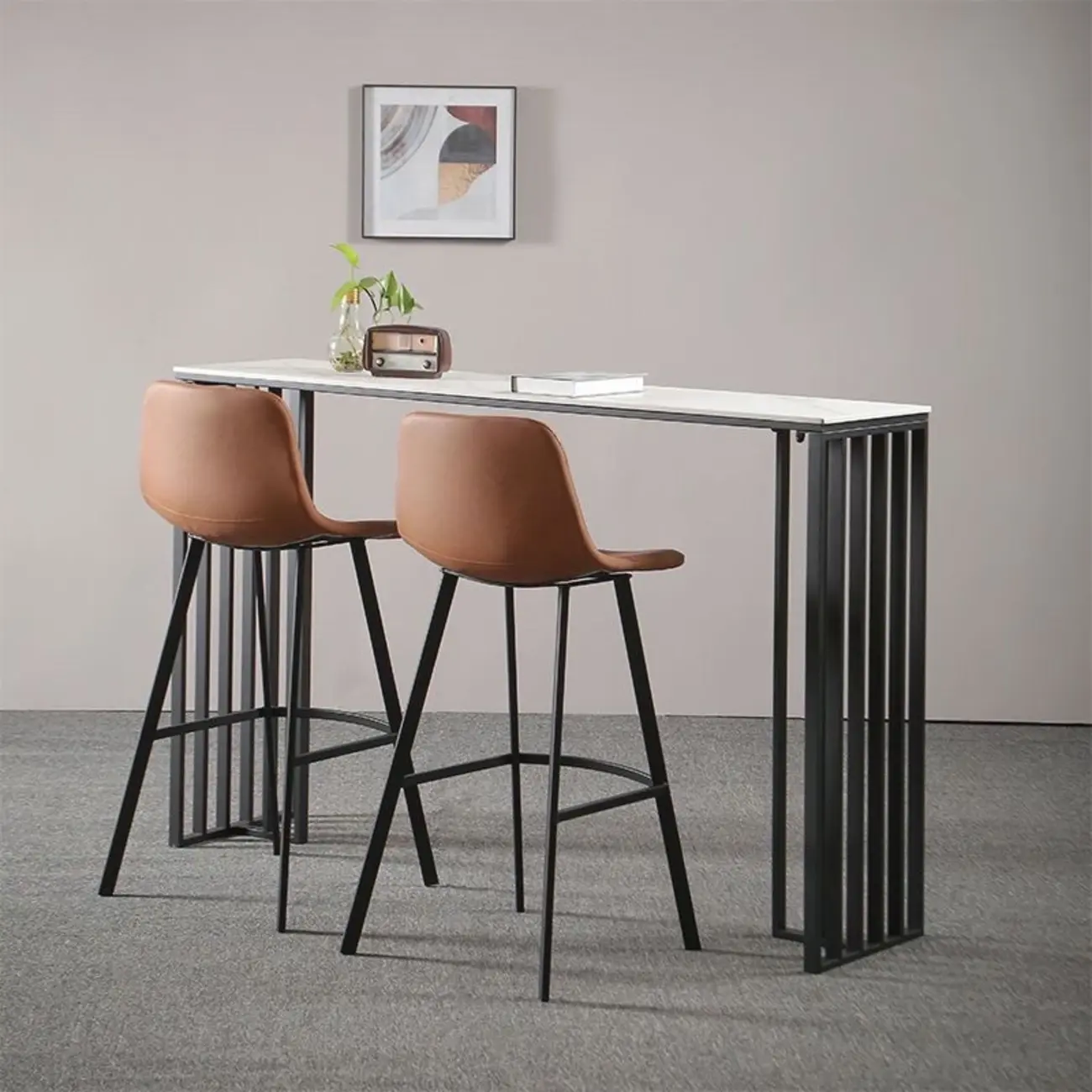 Modern Simple Marble Black Iron Bar Table Image - 5 | homeyfad