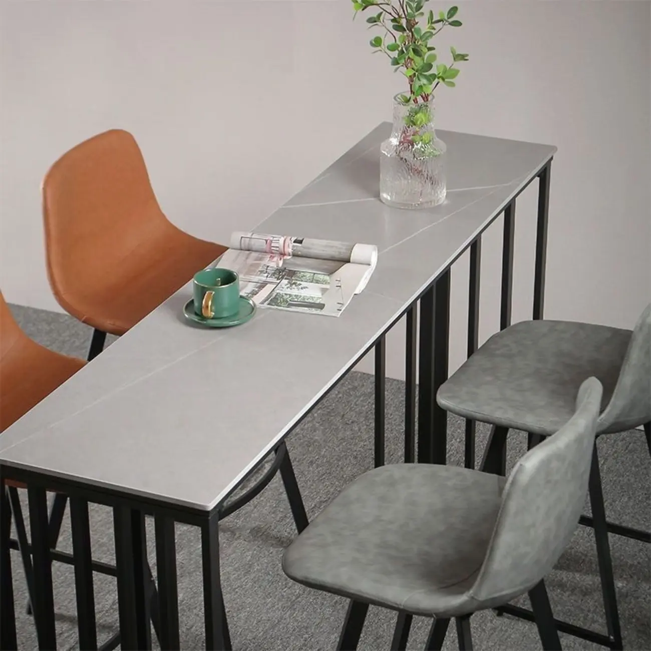 Modern Simple Marble Black Iron Bar Table Image - 6 | homeyfad