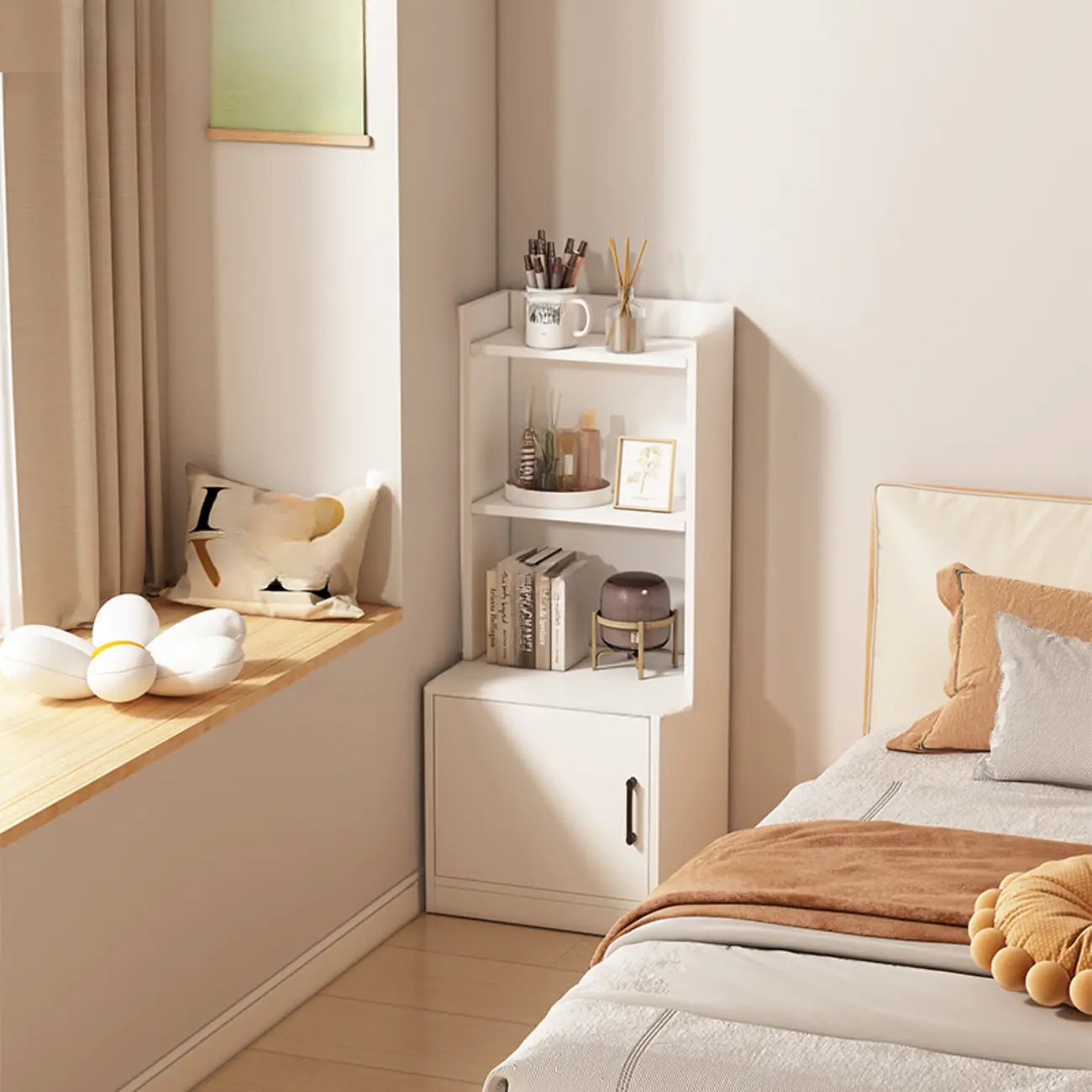 Multi-functional Wooden 5-Shelf Closed Back White Bookcase Image - 3 | homeyfad