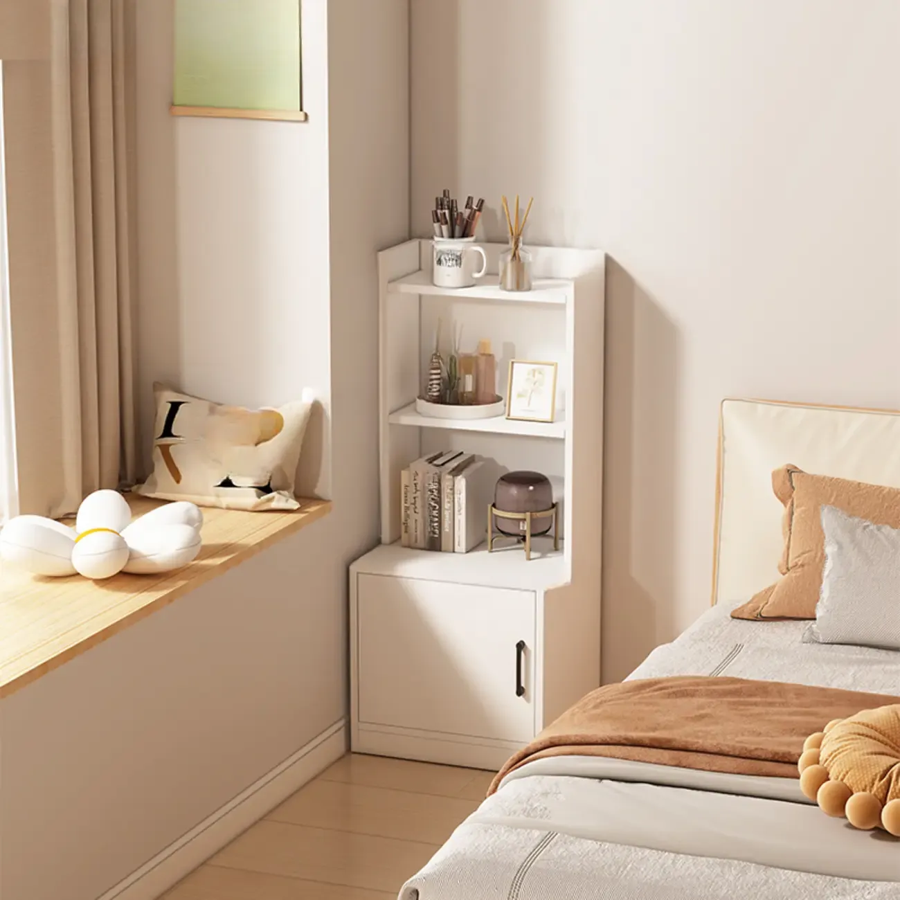 Multi-functional Wooden 5-Shelf Closed Back White Bookcase Image - 3