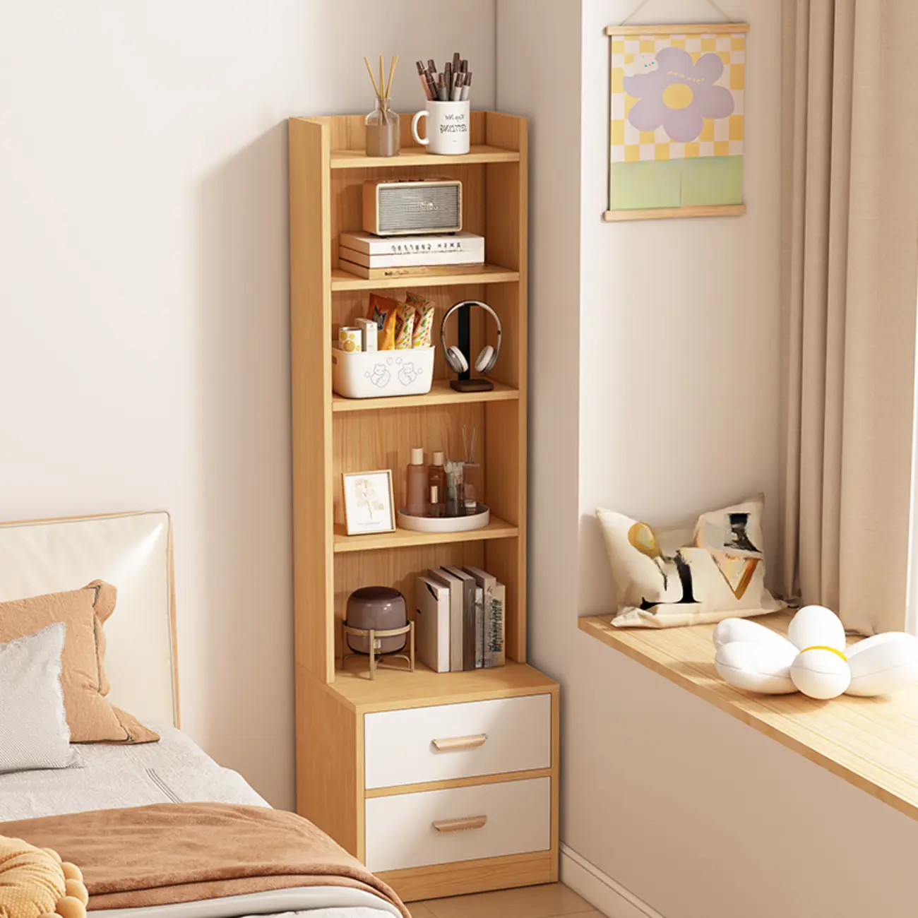 Multi-functional Wooden 5-Shelf Closed Back White Bookcase Image - 2 | homeyfad
