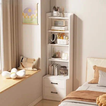 Multi-functional Wooden 5-Shelf Closed Back White Bookcase Image - 4