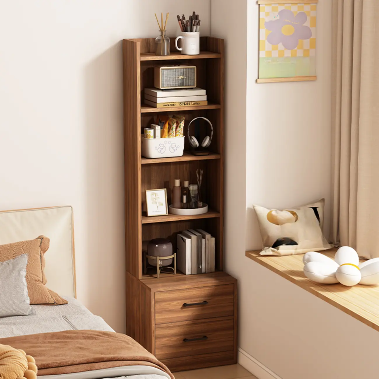 Multi-functional Wooden 5-Shelf Closed Back White Bookcase Image - 6 | homeyfad