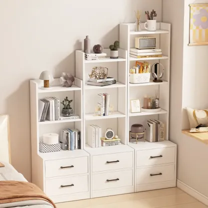 Multi-functional Wooden 5-Shelf Closed Back White Bookcase Image - 7