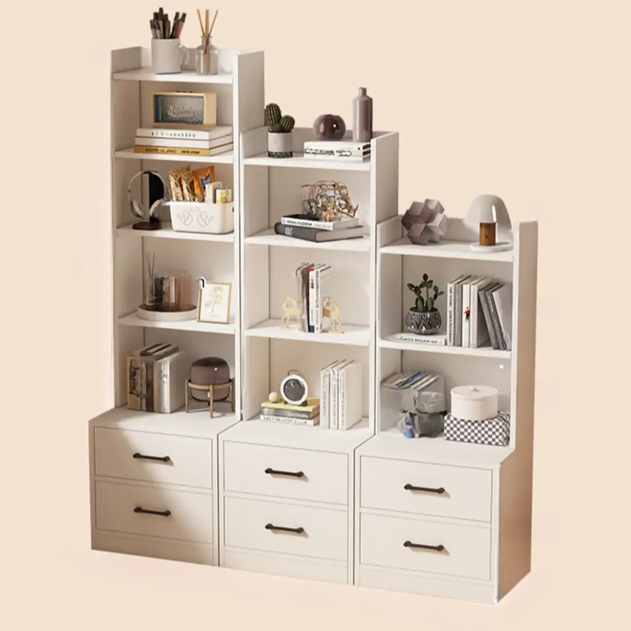 Multi-functional Wooden 5-Shelf Closed Back White Bookcase Image - 9