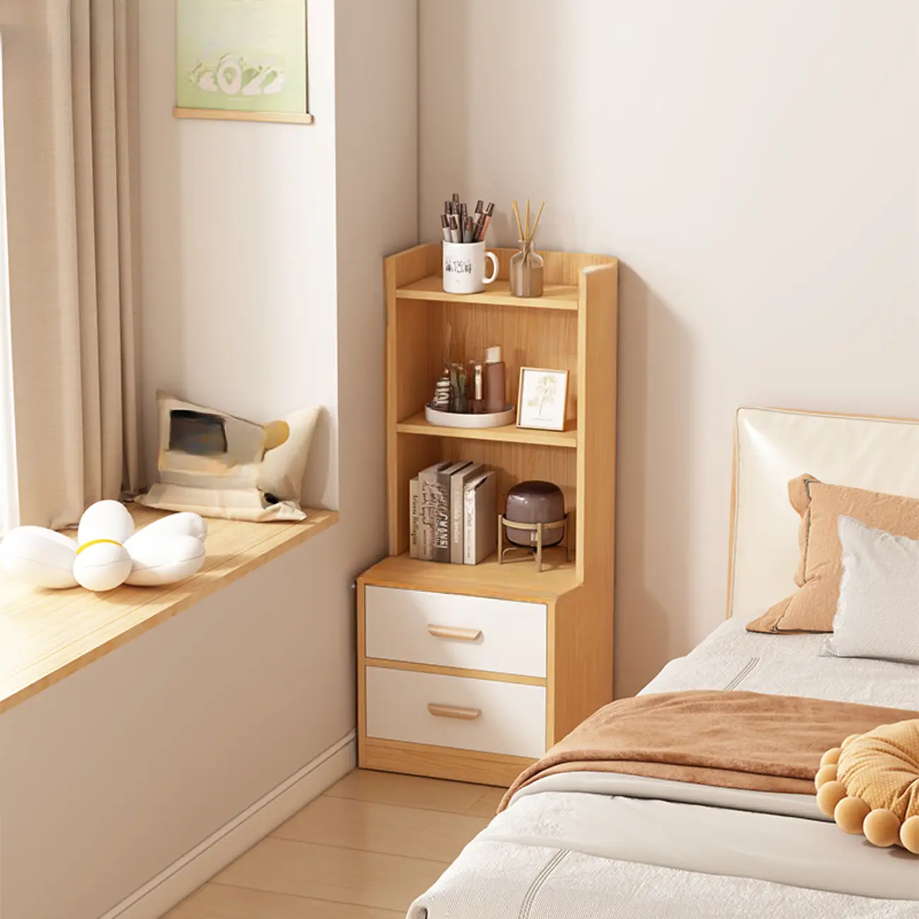 Multi-functional Wooden 5-Shelf Closed Back White Bookcase Image - 14 | homeyfad