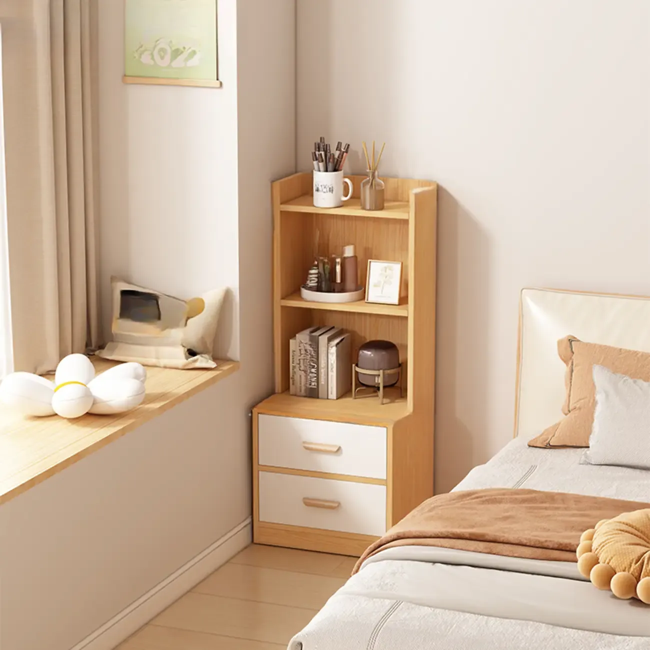 Multi-functional Wooden 5-Shelf Closed Back White Bookcase Image - 14