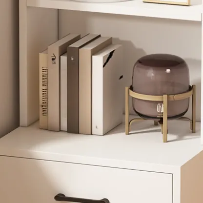 Multi-functional Wooden 5-Shelf Closed Back White Bookcase Image - 15