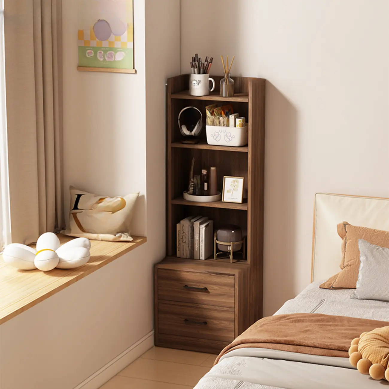 Multi-functional Wooden 5-Shelf Closed Back White Bookcase Image - 16 | homeyfad