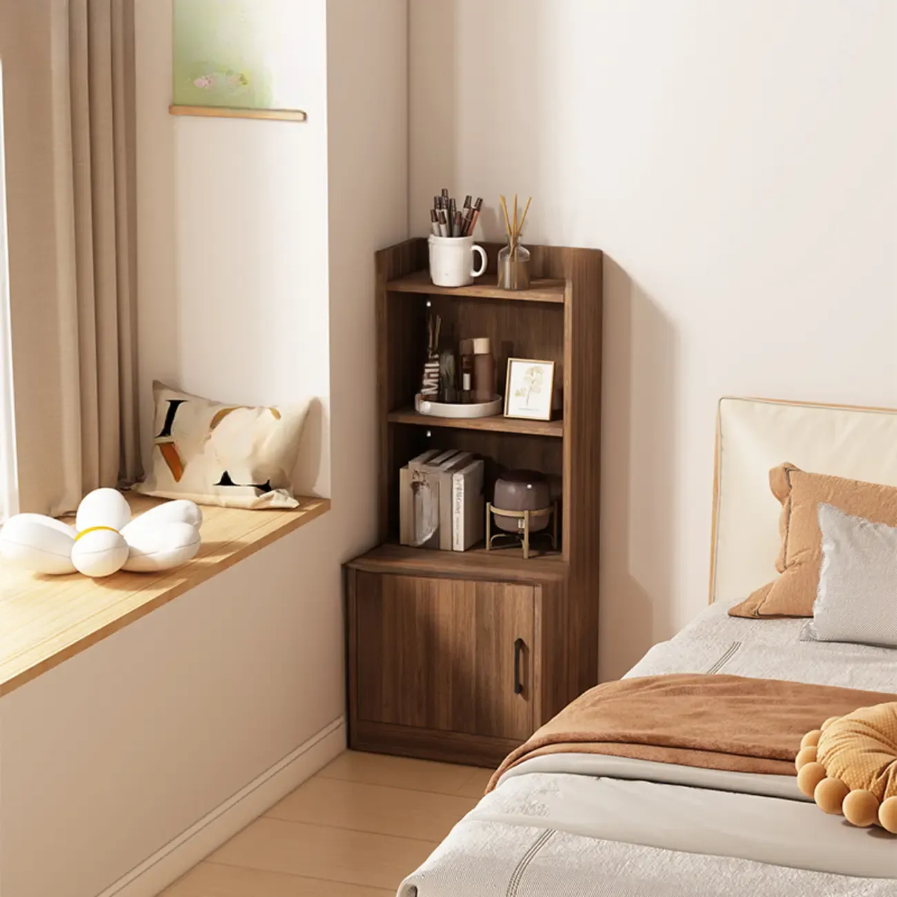 Multi-functional Wooden 5-Shelf Closed Back White Bookcase Image - 18