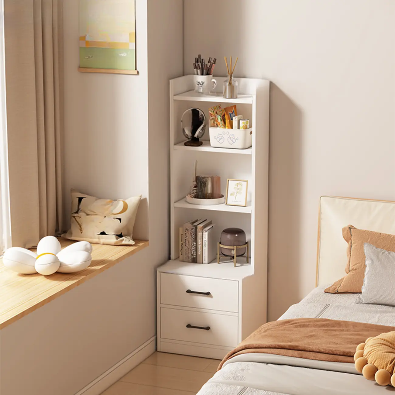 Multi-functional Wooden 5-Shelf Closed Back White Bookcase Image - 22 | homeyfad