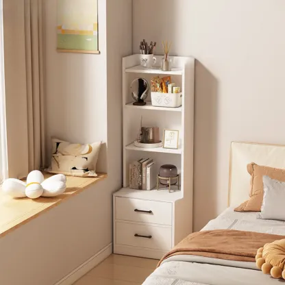 Multi-functional Wooden 5-Shelf Closed Back White Bookcase Image - 22