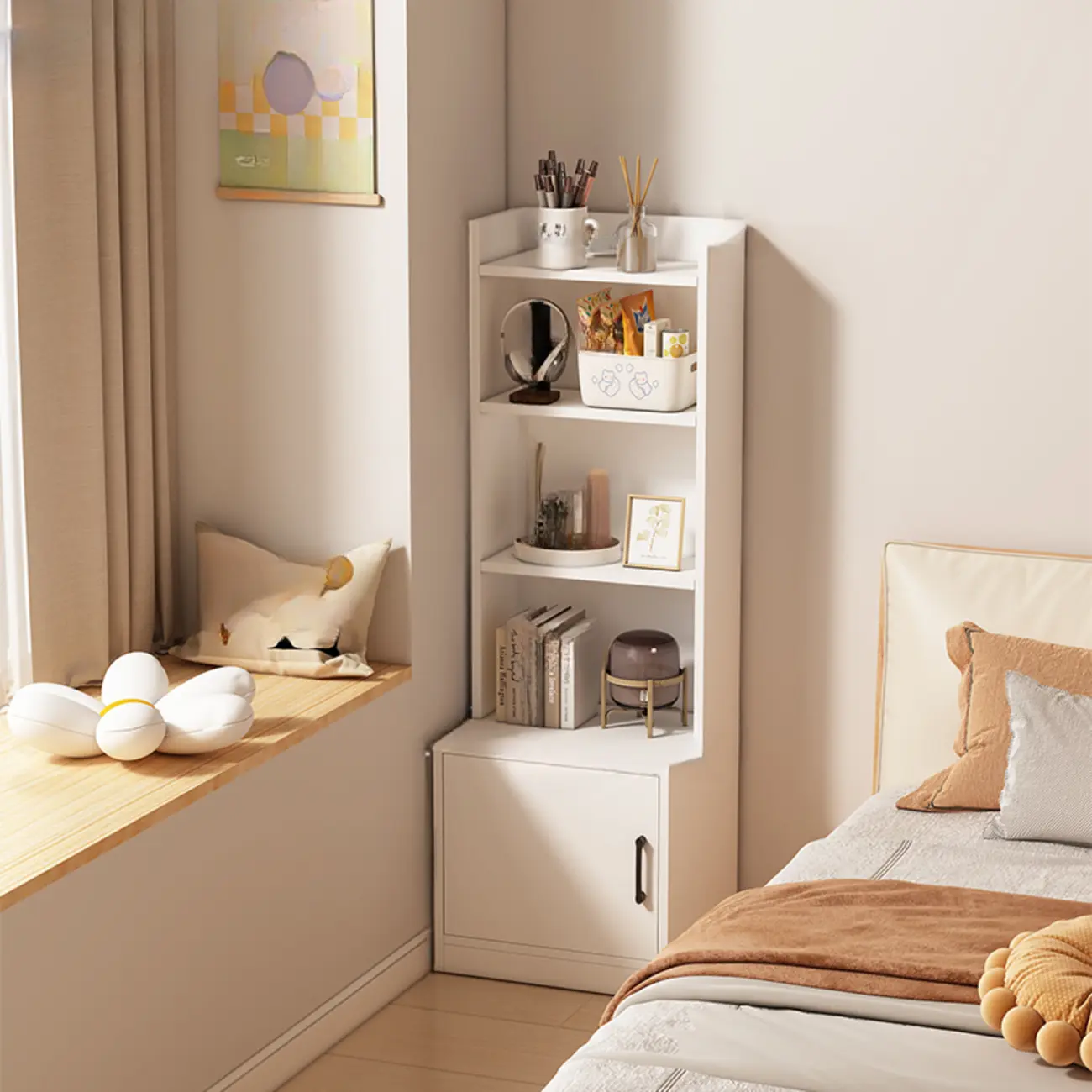 Multi-functional Wooden 5-Shelf Closed Back White Bookcase Image - 23 | homeyfad