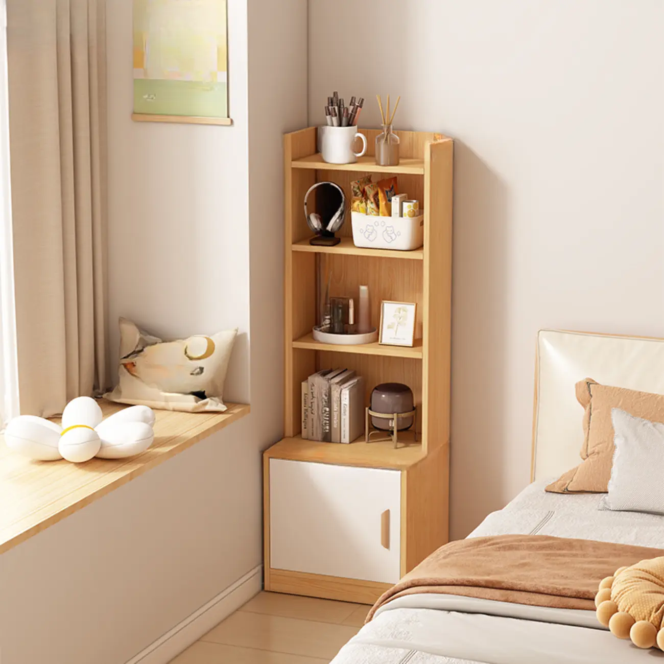 Multi-functional Wooden 5-Shelf Closed Back White Bookcase Image - 24 | homeyfad