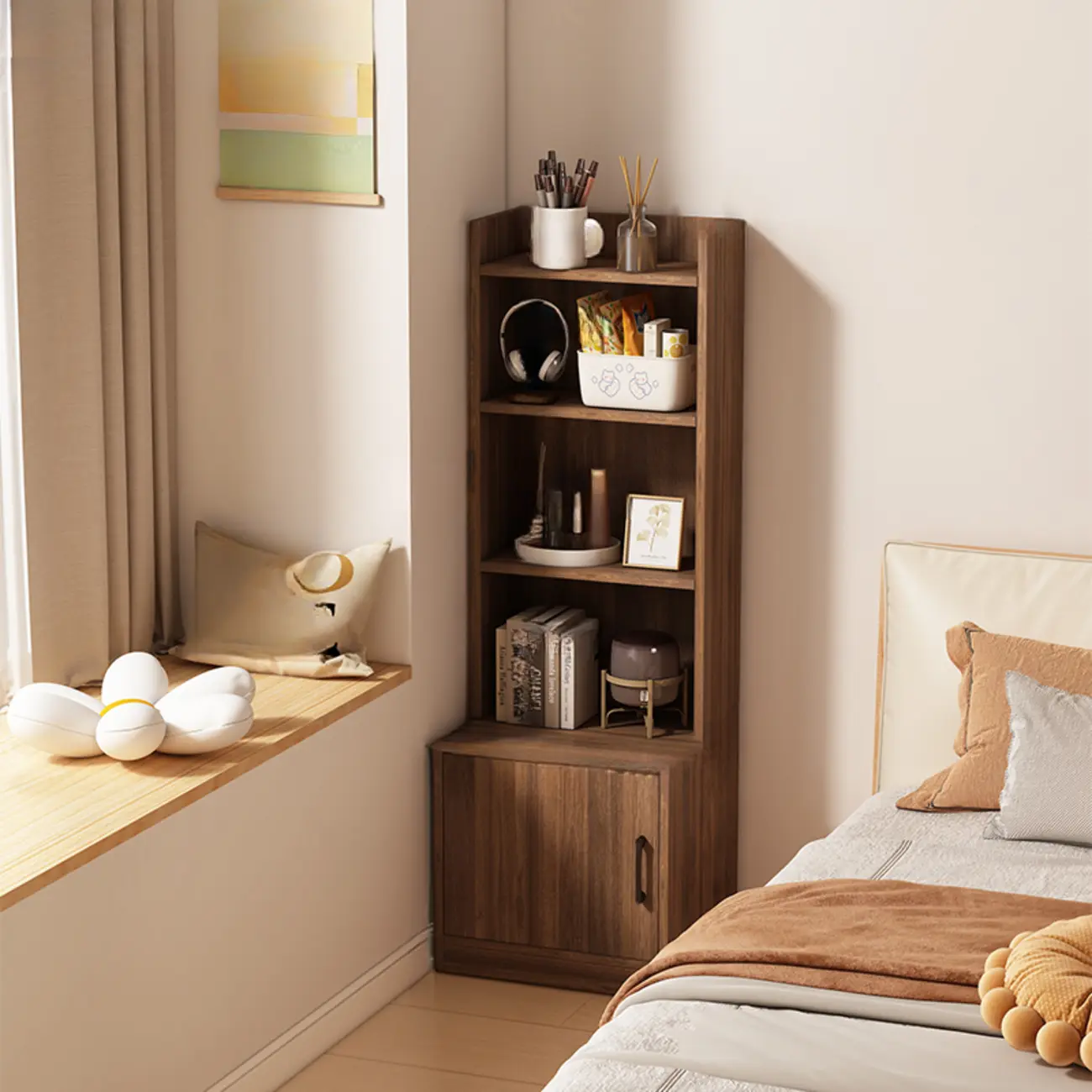 Multi-functional Wooden 5-Shelf Closed Back White Bookcase Image - 25 | homeyfad