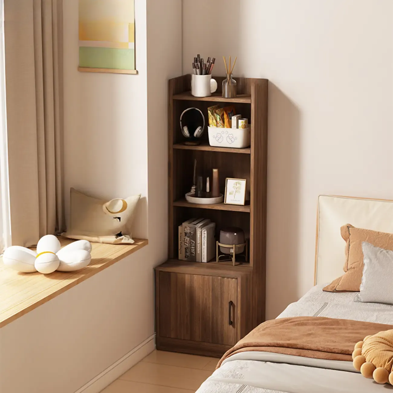 Multi-functional Wooden 5-Shelf Closed Back White Bookcase Image - 25