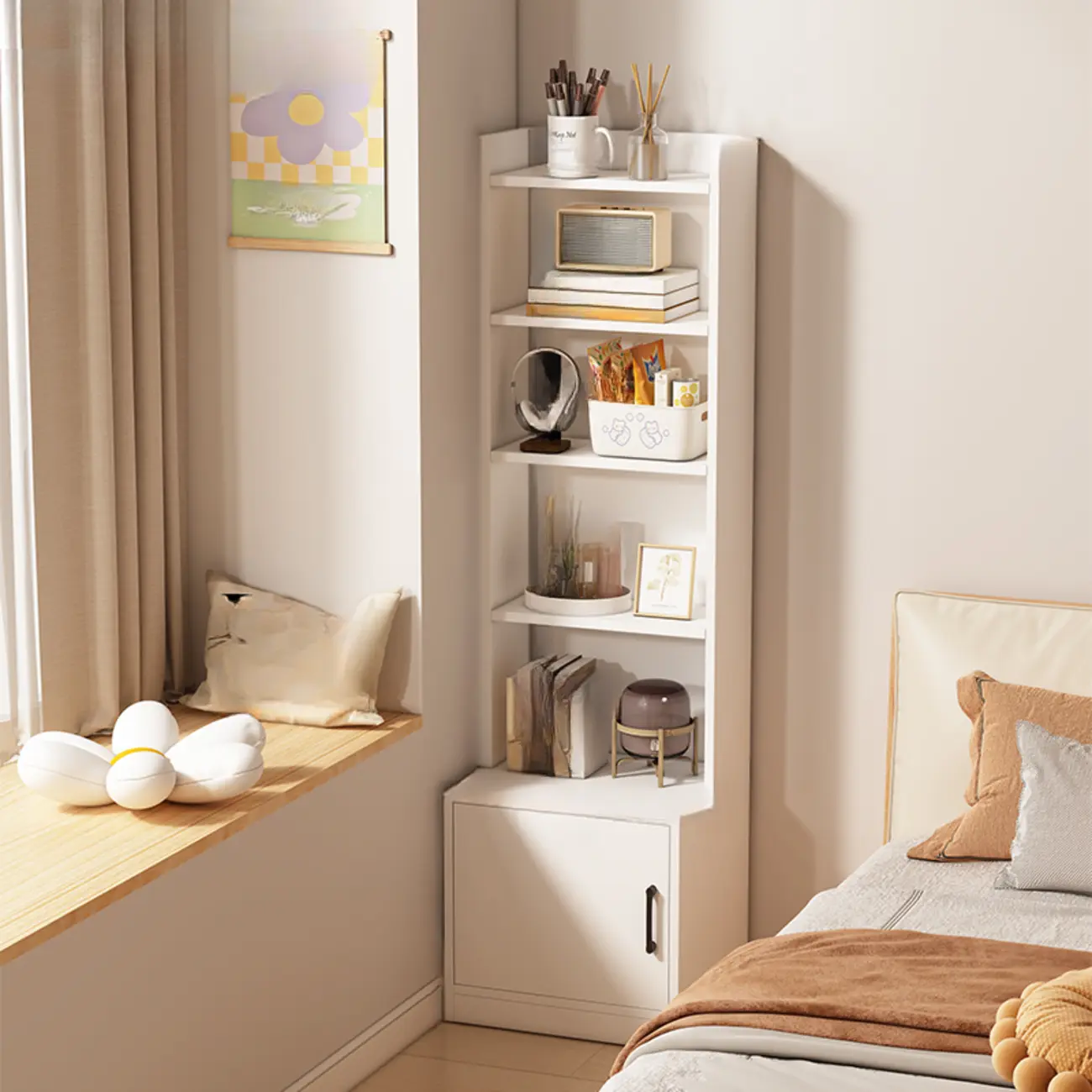 Multi-functional Wooden 5-Shelf Closed Back White Bookcase Image - 26 | homeyfad