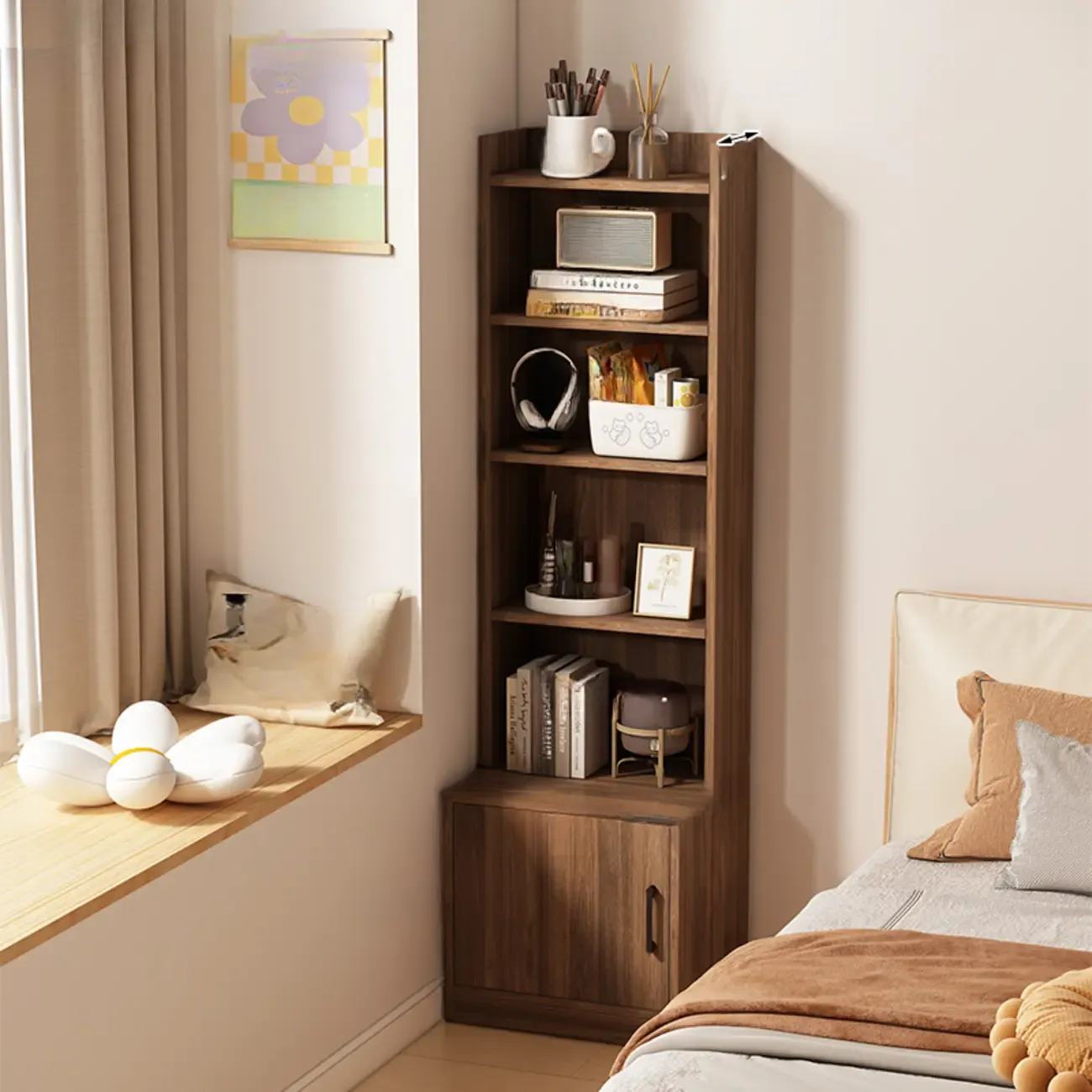 Multi-functional Wooden 5-Shelf Closed Back White Bookcase Image - 28