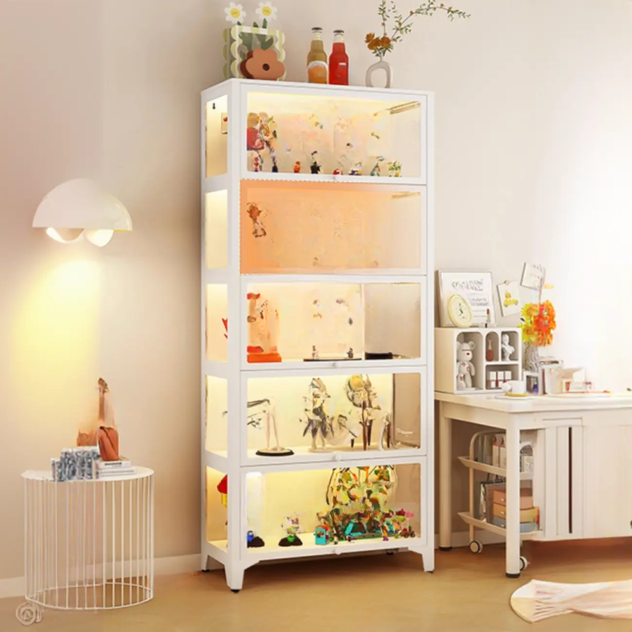 Modern 5 Shelves Glass Display Cabinets with LED Lighting Image - 10 | homeyfad