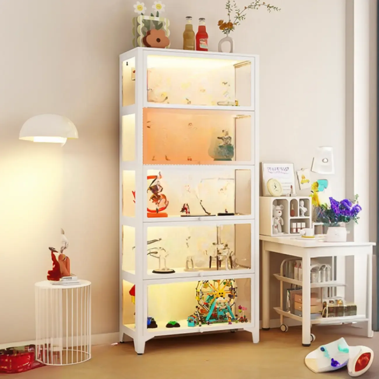 Modern 5 Shelves Glass Display Cabinets with LED Lighting Image - 11