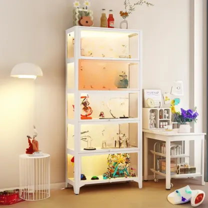 Modern 5 Shelves Glass Display Cabinets with LED Lighting Image - 11